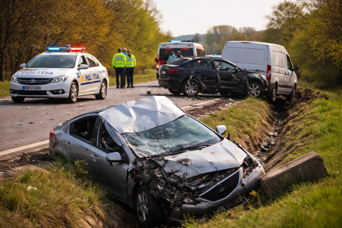 Accident on a rural highway scene