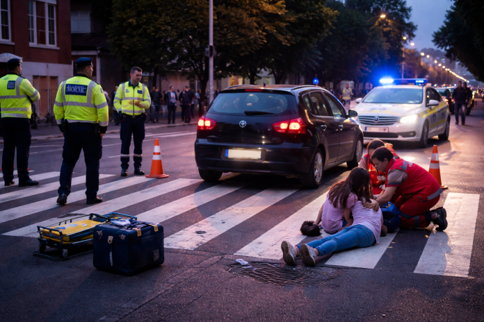 Accident scene at Satu Mare crosswalk