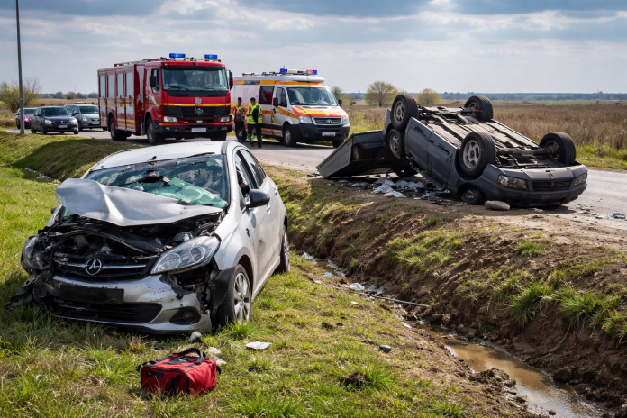 Car crash aftermath on rural road