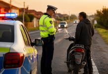 Beat, fără permis și pe un moped neînmatriculat: un bărbat din Medieșu Aurit, prins de polițiști
