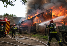 ACUM | Incendiu în Boghiș: pompierii intervin pentru salvarea unor animale aflate într-o anexă