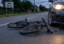 Accident la Micula: biciclist fără elemente reflectorizante, lovit de o mașină